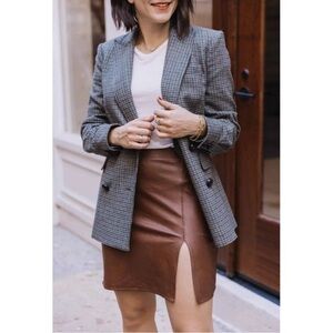 Naked Wardrobe Brown Faux Leather Stretch Front Slit Mini Skirt Size Medium